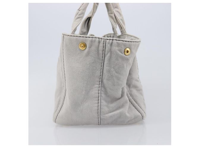 PRADA Canapa MM Handtasche Canvas Hellblau Goldfarben Auth bs37121 - Ansicht 4