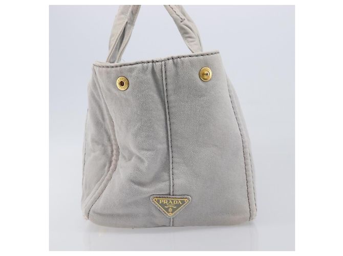 PRADA Canapa MM Handtasche Canvas Hellblau Goldfarben Auth bs37121 - Ansicht 5