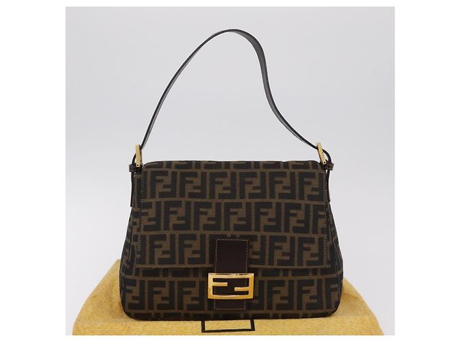Borsa a Tracolla FENDI Zucca Canvas Mamma Baguette Nero e Marrone Auth LN208V - vista 12