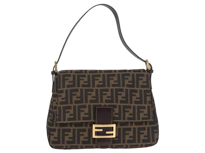 Borsa a Tracolla FENDI Zucca Canvas Mamma Baguette Nero e Marrone Auth LN208V - vista 13