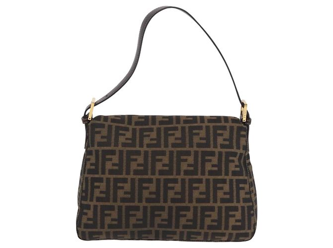 Borsa a Tracolla FENDI Zucca Canvas Mamma Baguette Nero e Marrone Auth LN208V - vista 2