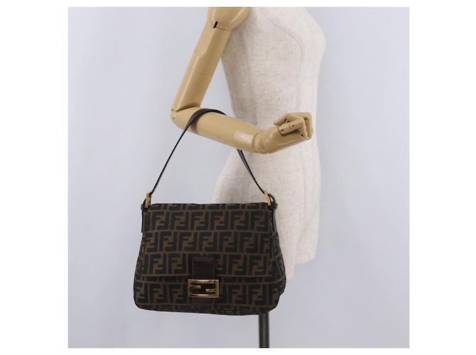 Borsa a Tracolla FENDI Zucca Canvas Mamma Baguette Nero e Marrone Auth LN208V - vista 29