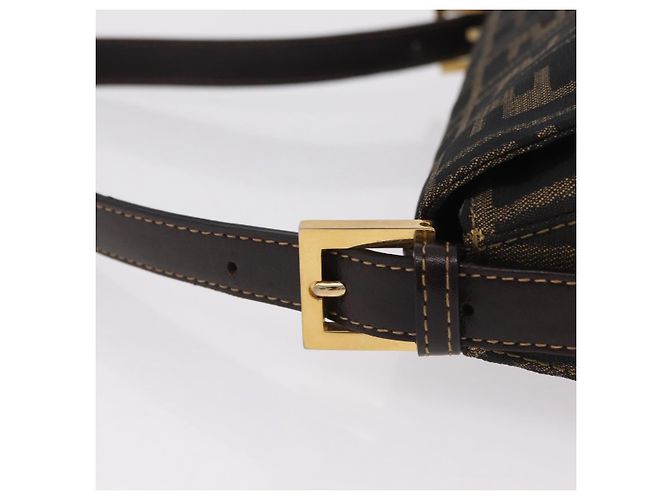Borsa a Tracolla FENDI Zucca Canvas Mamma Baguette Nero e Marrone Auth LN208V - vista 9