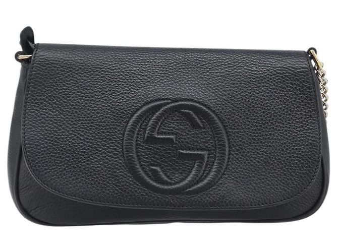 Borsa a tracolla GUCCI Soho Chain in pelle nera e oro 336752 Auth 205989M Nero D'oro - vista 2