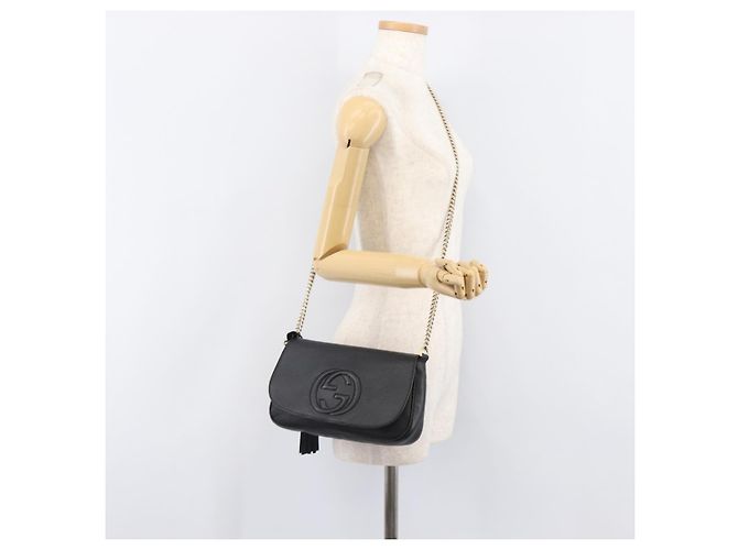 Borsa a tracolla GUCCI Soho Chain in pelle nera e oro 336752 Auth 205989M Nero D'oro - vista 26