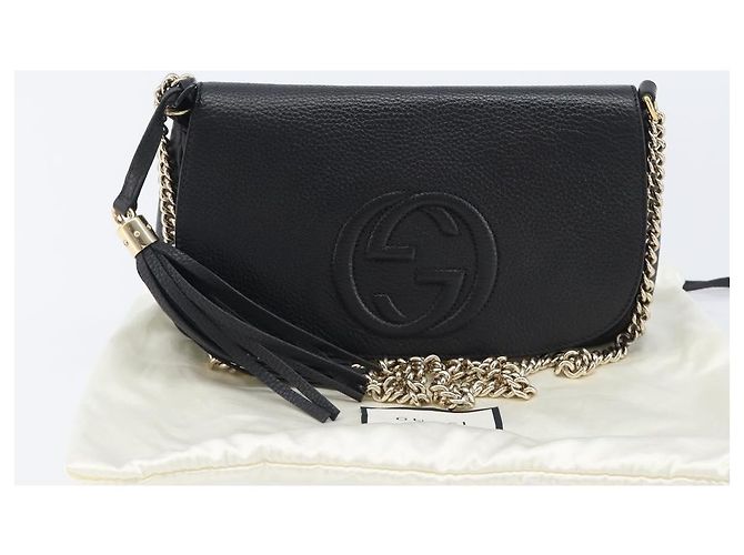 Borsa a tracolla GUCCI Soho Chain in pelle nera e oro 336752 Auth 205989M Nero D'oro - vista 27