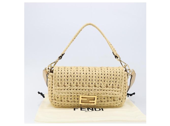 Borsa a tracolla FENDI Mamma Baguette in rafia 2way Beige Gold Auth yk20905SAM D'oro - vista 12
