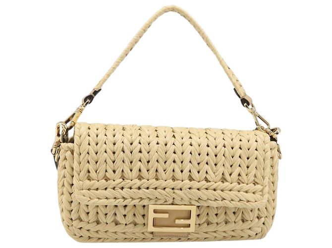 Borsa a tracolla FENDI Mamma Baguette in rafia 2way Beige Gold Auth yk20905SAM D'oro - vista 13