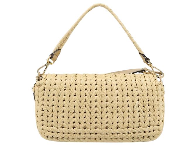 Borsa a tracolla FENDI Mamma Baguette in rafia 2way Beige Gold Auth yk20905SAM D'oro - vista 2