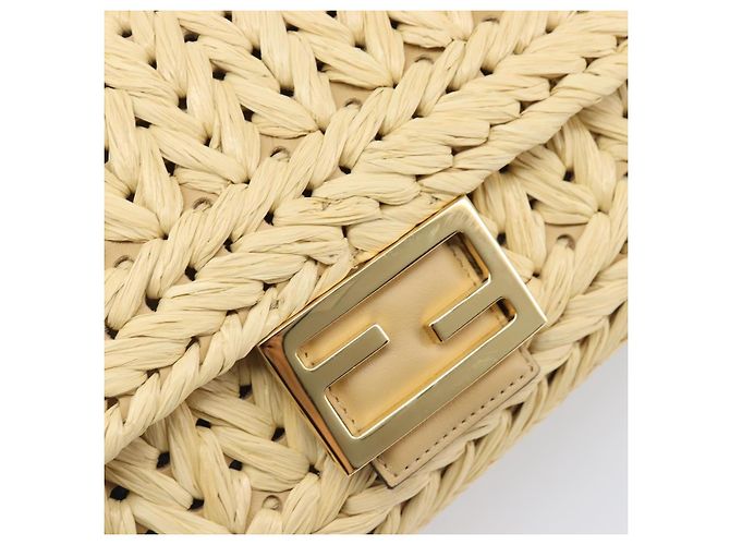 Borsa a tracolla FENDI Mamma Baguette in rafia 2way Beige Gold Auth yk20905SAM D'oro - vista 20