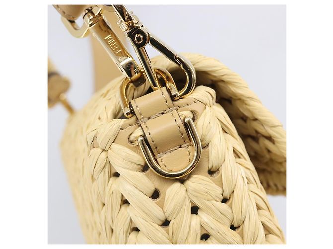 Borsa a tracolla FENDI Mamma Baguette in rafia 2way Beige Gold Auth yk20905SAM D'oro - vista 21