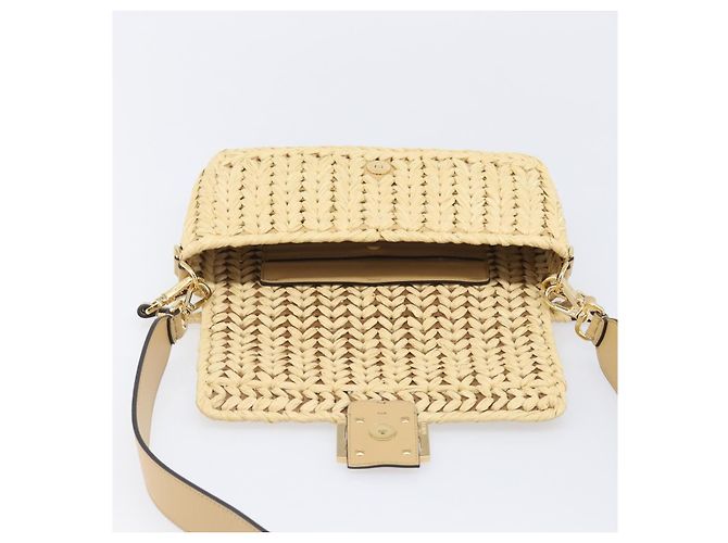 Borsa a tracolla FENDI Mamma Baguette in rafia 2way Beige Gold Auth yk20905SAM D'oro - vista 22