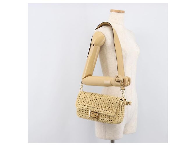 Borsa a tracolla FENDI Mamma Baguette in rafia 2way Beige Gold Auth yk20905SAM D'oro - vista 28