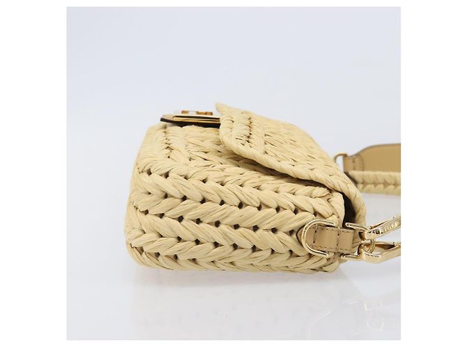 Borsa a tracolla FENDI Mamma Baguette in rafia 2way Beige Gold Auth yk20905SAM D'oro - vista 3