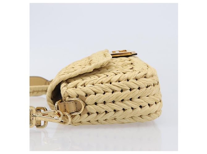 Borsa a tracolla FENDI Mamma Baguette in rafia 2way Beige Gold Auth yk20905SAM D'oro - vista 4