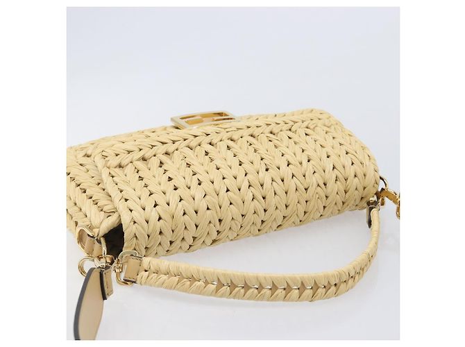 Borsa a tracolla FENDI Mamma Baguette in rafia 2way Beige Gold Auth yk20905SAM D'oro - vista 6
