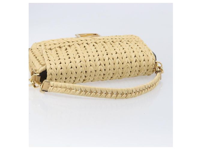 Borsa a tracolla FENDI Mamma Baguette in rafia 2way Beige Gold Auth yk20905SAM D'oro - vista 7