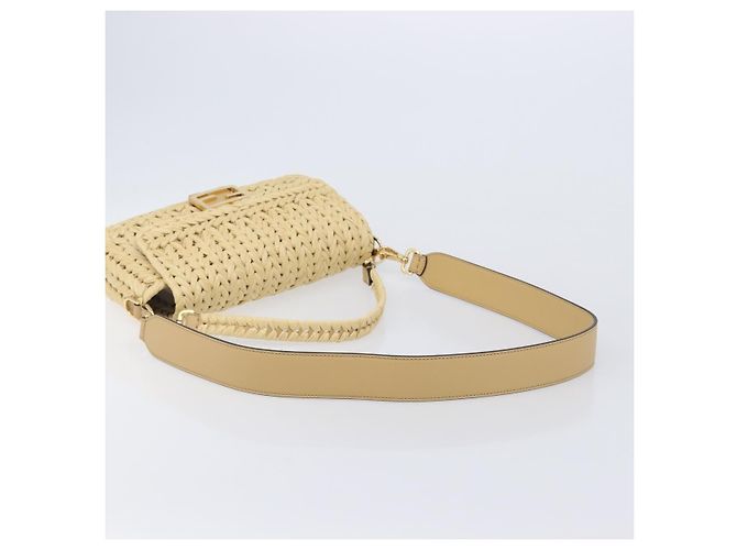 Borsa a tracolla FENDI Mamma Baguette in rafia 2way Beige Gold Auth yk20905SAM D'oro - vista 8