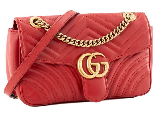 GUCCI - Borsa a tracolla GG Marmont Medium Gucci in pelle chevron rossa Rosso - vista 2