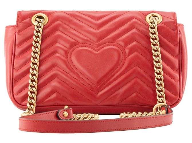 GUCCI - Borsa a tracolla GG Marmont Medium Gucci in pelle chevron rossa Rosso - vista 3