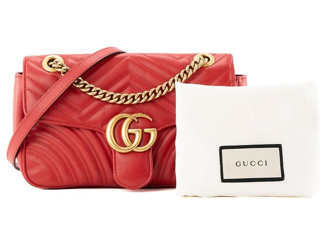GUCCI - Borsa a tracolla GG Marmont Medium Gucci in pelle chevron rossa Rosso - vista 8