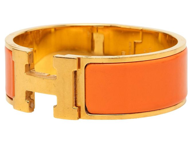 Clic H Pulsera Hermès Clic Clac H PM ancha de esmalte dorado - vista 2