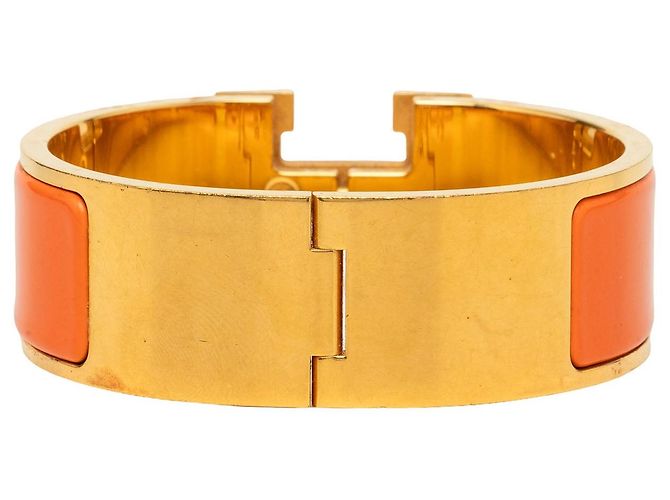 Clic H Pulsera Hermès Clic Clac H PM ancha de esmalte dorado - vista 3