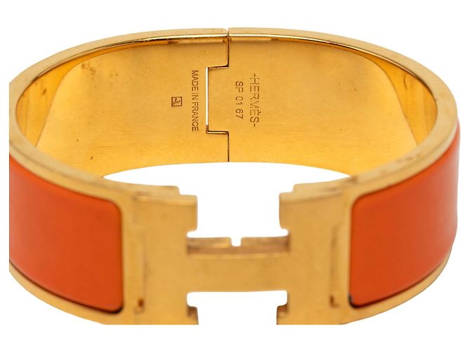 Clic H Pulsera Hermès Clic Clac H PM ancha de esmalte dorado - vista 4