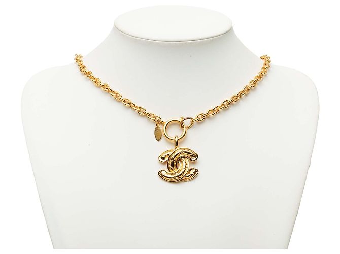 Collana con pendente matelassé Chanel CC placcato oro D'oro - vista 6