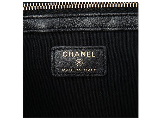 Clutch da polso Chanel Large Quilted Tweed PVC Logo Nera Nero - vista 5
