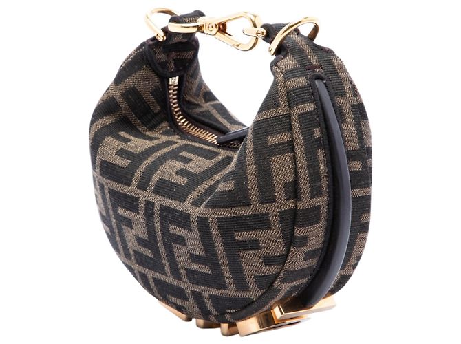Borsa Hobo Fendigraphy in jacquard FF marrone Fendi Nano - vista 2