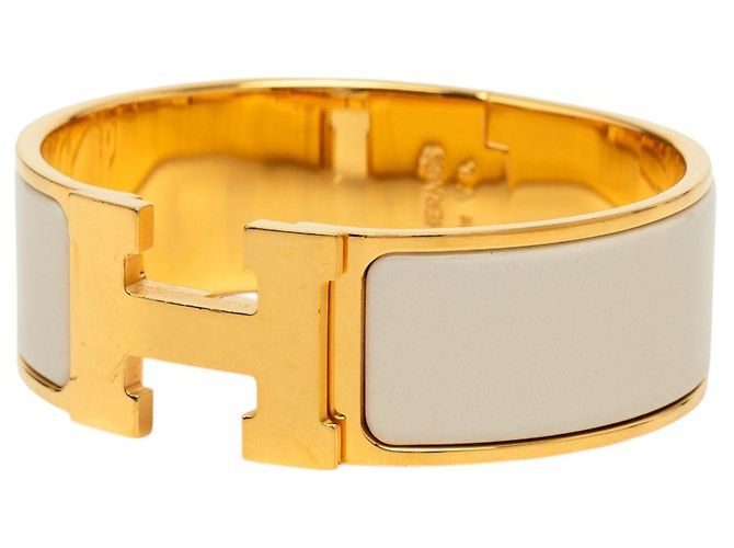 Bracciale Hermès Clic Clac H PM largo in smalto bianco - vista 2