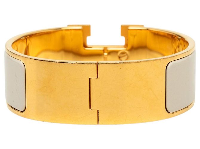 Bracciale Hermès Clic Clac H PM largo in smalto bianco - vista 3