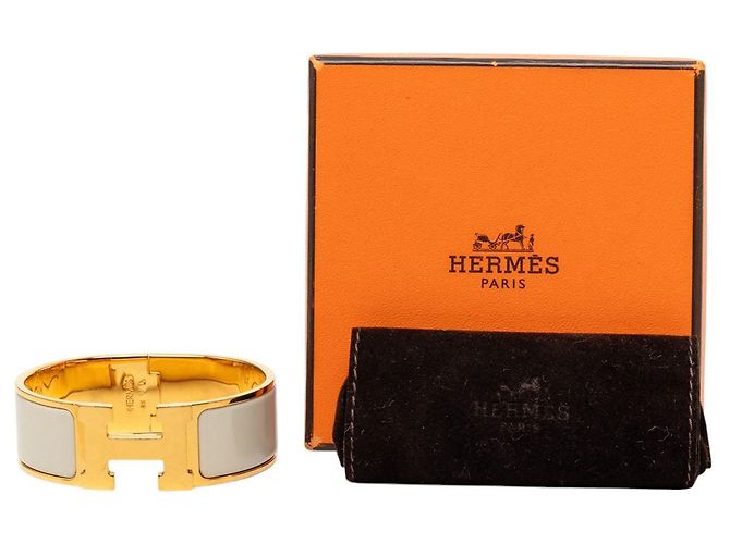 Bracciale Hermès Clic Clac H PM largo in smalto bianco - vista 6