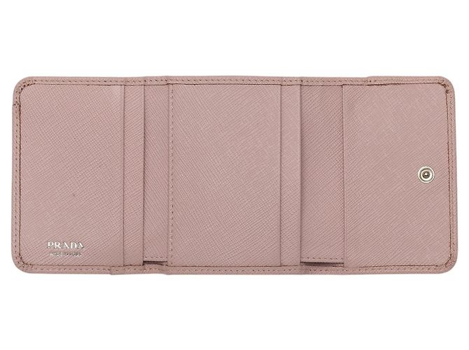 Portafoglio piccolo Prada Saffiano rosa a tre scomparti - vista 4