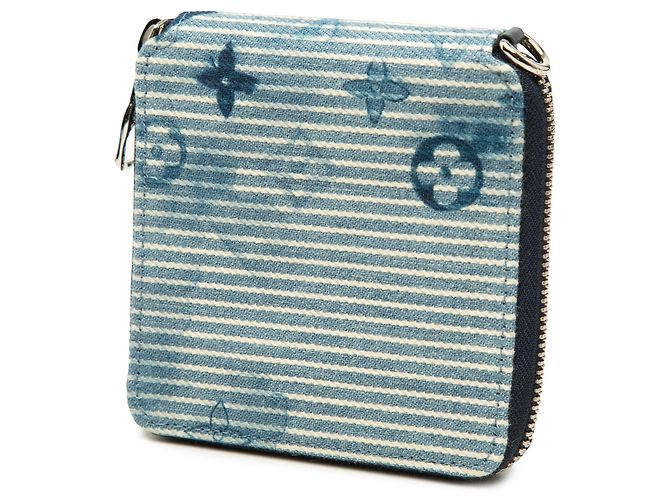 Blue Louis Vuitton Monogram Denim Watercolor Hickory Stripes Compact Wallet on Strap Small Wallets - view 2