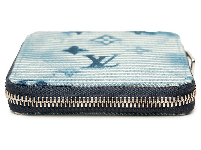 Blue Louis Vuitton Monogram Denim Watercolor Hickory Stripes Compact Wallet on Strap Small Wallets - view 3