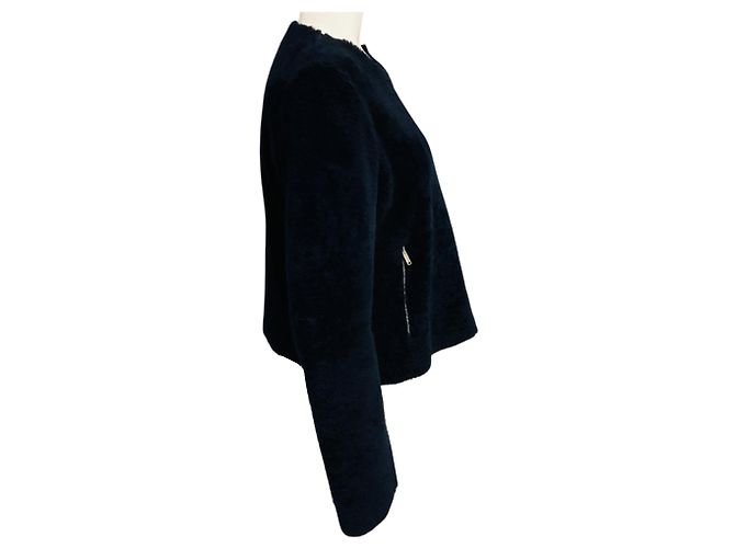 16 Céline Celine dunkelblaue Lammfell-Jacke mit Reißverschluss Marineblau - Ansicht 2