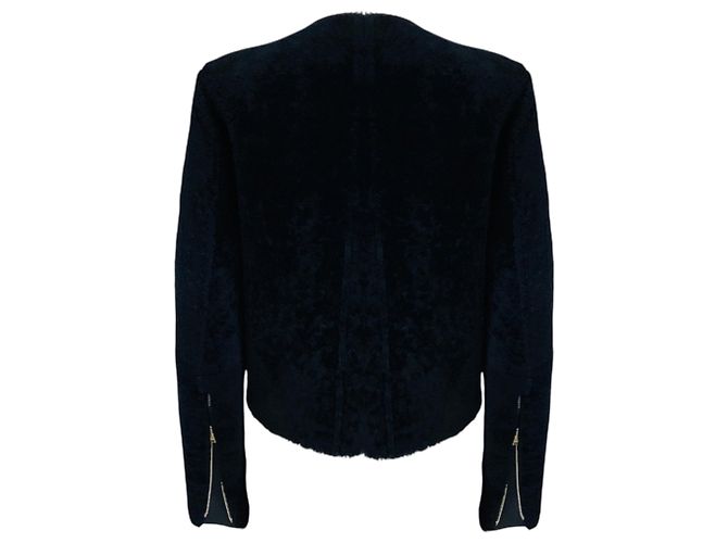 16 Céline Celine dunkelblaue Lammfell-Jacke mit Reißverschluss Marineblau - Ansicht 3