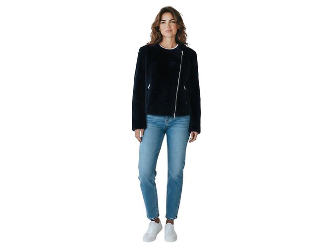 16 Céline Celine dunkelblaue Lammfell-Jacke mit Reißverschluss Marineblau - Ansicht 6