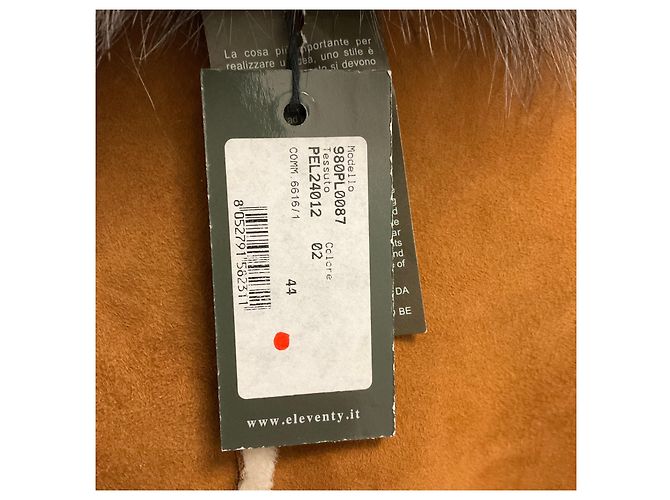 Autre Marque Chaqueta de gamuza forrada de piel de oveja Cognac Eleventy con cuello de piel de zorro Camello - vista 6