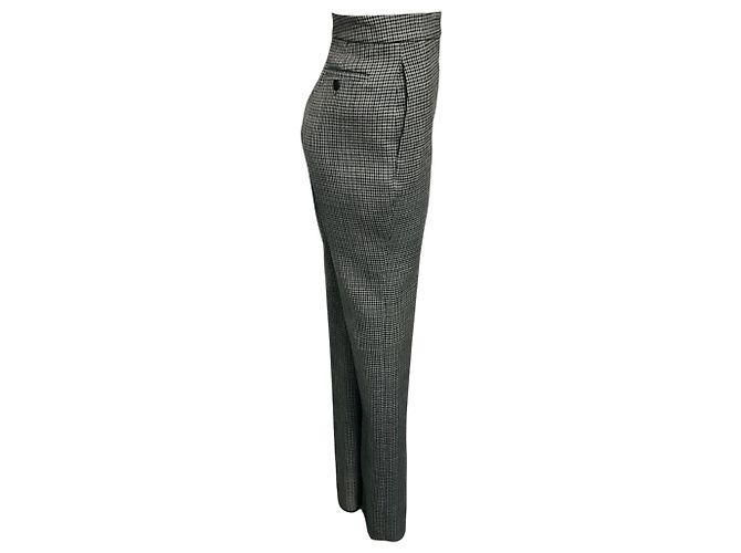 Salvatore Ferragamo Ferragamo Grey Houndstooth Patterned Wool Trousers / Pants - view 2