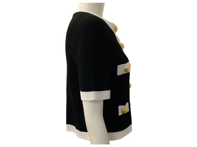 Balmain Black / White Button Front Knit Short Sleeved Jacket - view 2