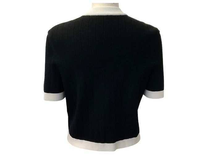 Balmain Black / White Button Front Knit Short Sleeved Jacket - view 3