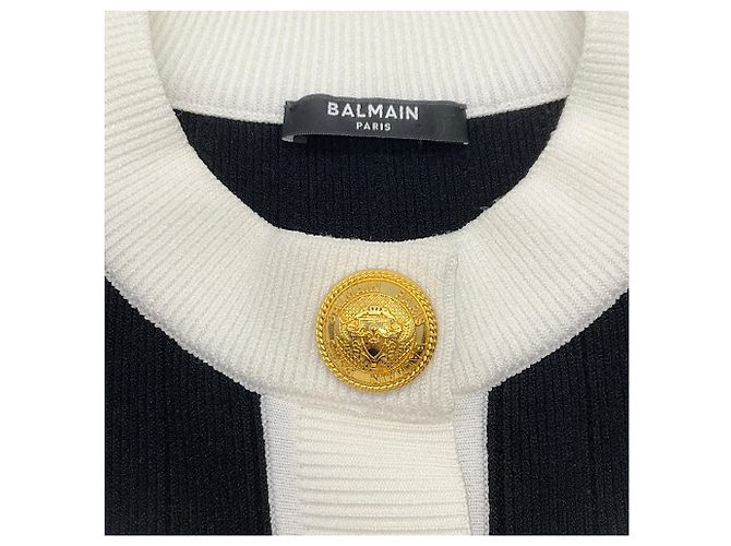 Balmain Black / White Button Front Knit Short Sleeved Jacket - view 4