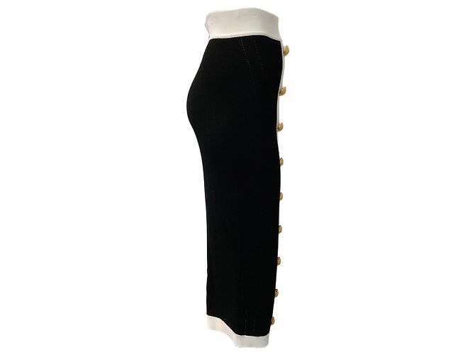 Balmain Black / White Button Front Knit Midi Skirt - view 2