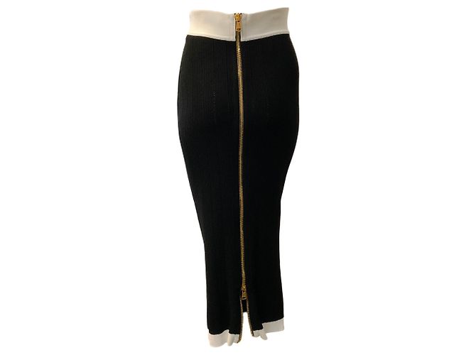 Balmain Black / White Button Front Knit Midi Skirt - view 3