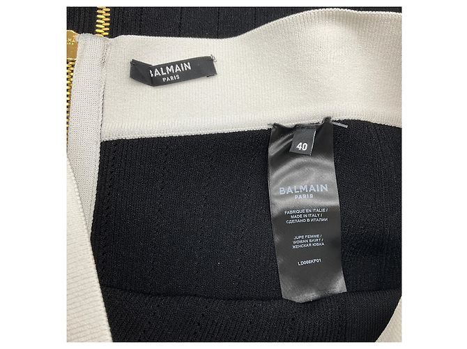 Balmain Black / White Button Front Knit Midi Skirt - view 4