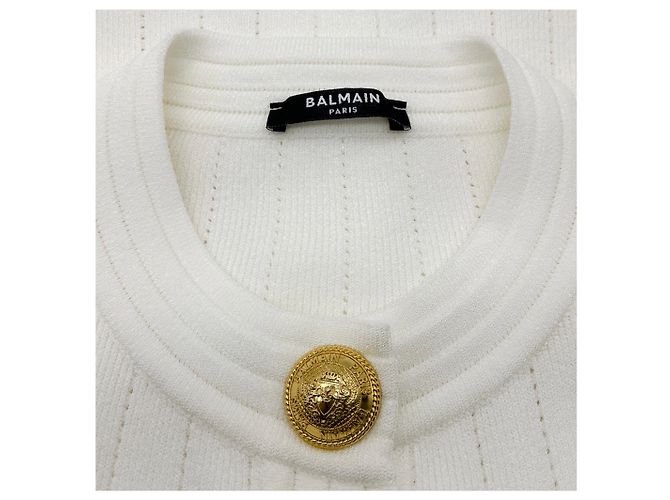 Cardigã de malha canelada branco Balmain com botões dourados - vista 4