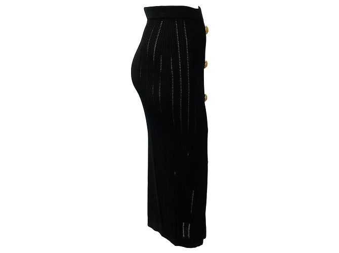 Falda midi Balmain de punto trenzado negro con botones dorados - vista 2